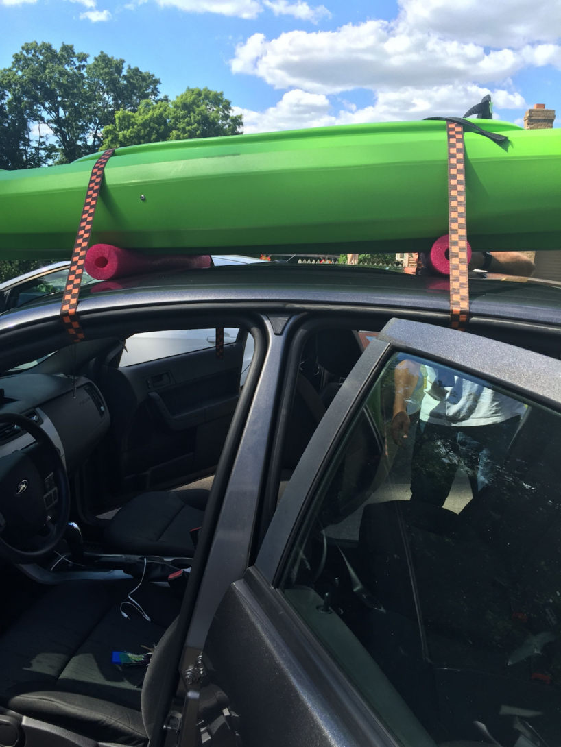 Kayak on the roof of a car